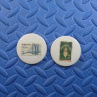 Brooklyn Bridge & Food For Peace Stamps Button Pins - White